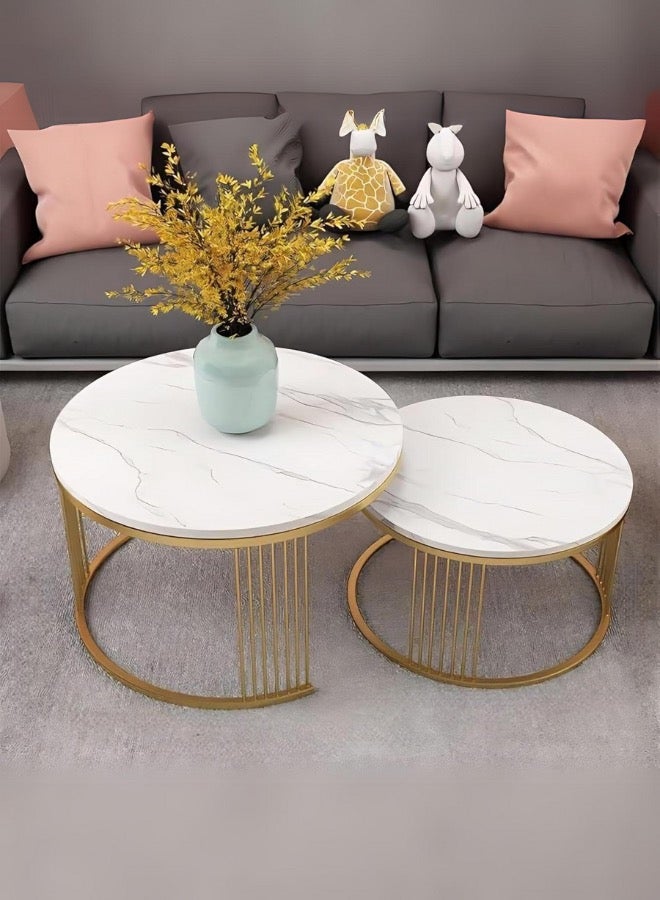 Mobellya Luxury Marble-Nesting Coffee Tables with Gold Metal Frame - Image 2